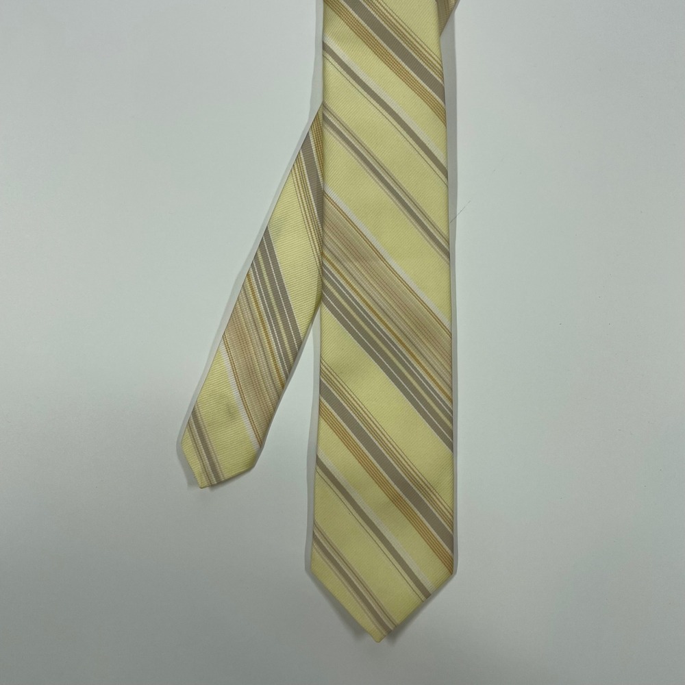 Marquis Yellow Tan White Striped Polyester Necktie Mens One Size
